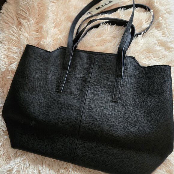 M.I.L.A. Black Leather Handbag - Picture 2 of 3
